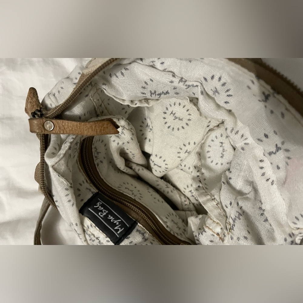 Gray Canvas and Leather Crossbody Bag with Tan Trim - Picture 7 of 14